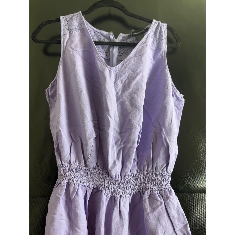 Ashley Stewart Purple Linen Blend Lace Accent Smocked Waist Jumpsuit Size 14